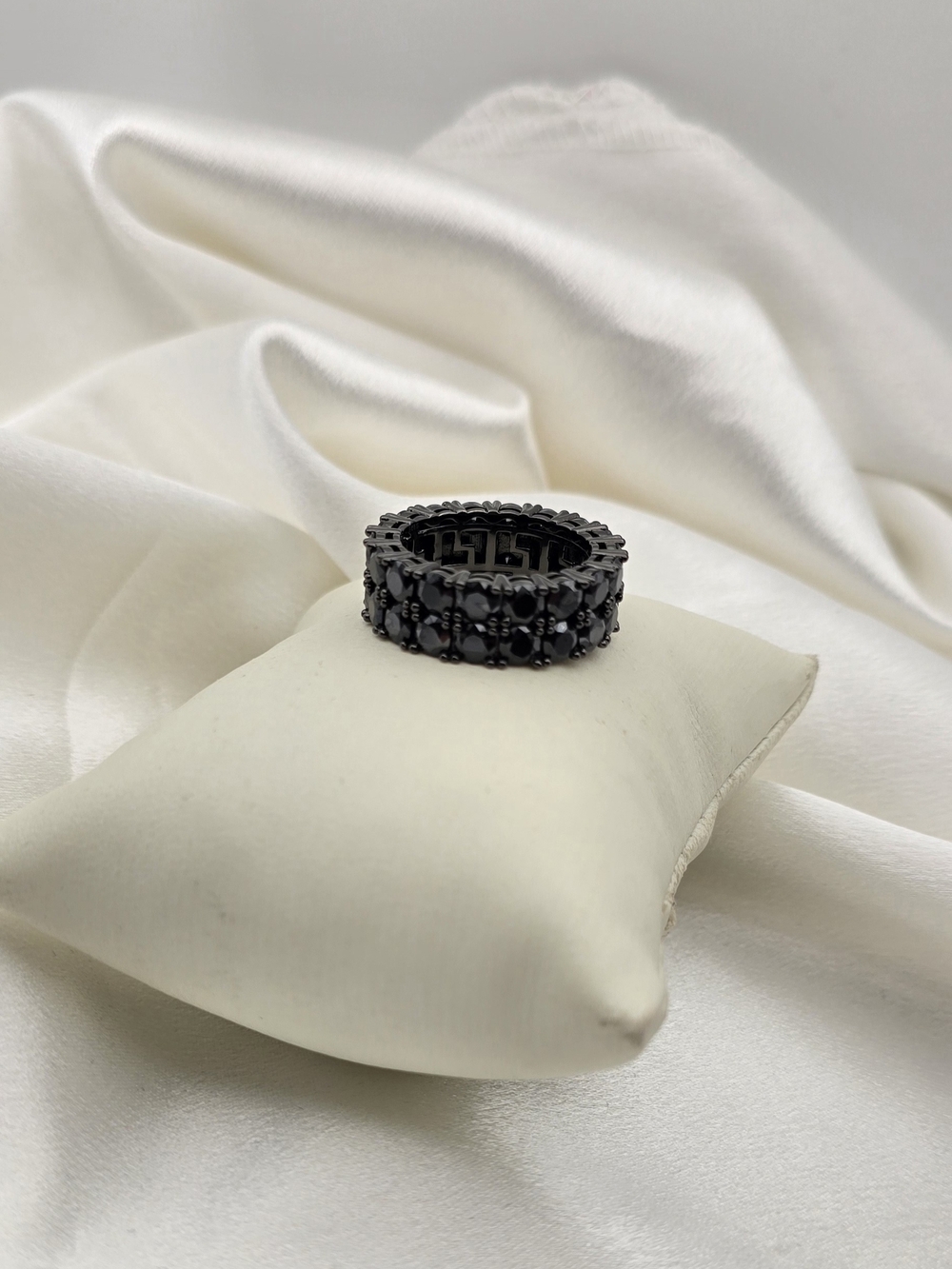 Black Rhodium Over Sterling Silver 925 Moissanite Two Row Tennis Ring